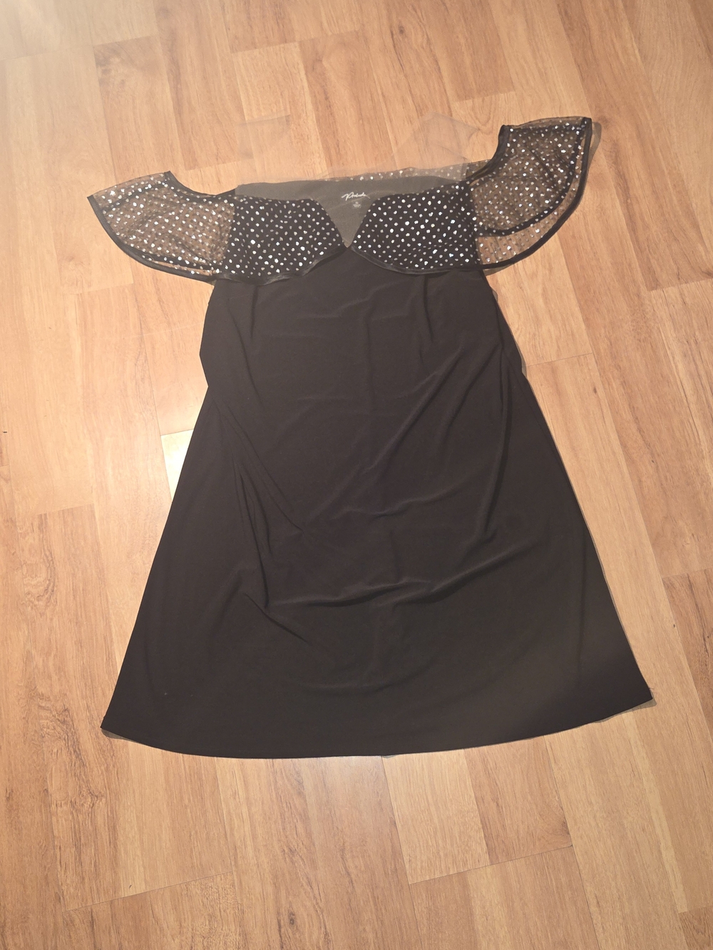 Prelude Black Off Shoulder Polka Dot Ruffle Knit Stretch Mini Dress XS